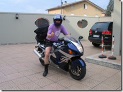 Kari's Suzuki Hayabusa travel packing in Piacenza, Italy.