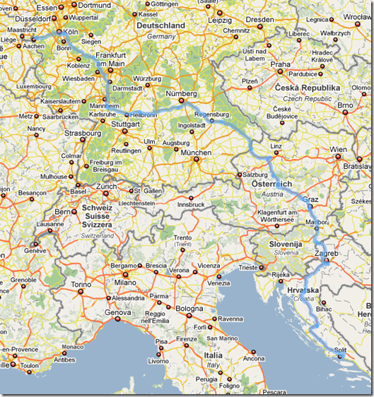 SS1000 route from Split / Croatia to Aachen / Germany